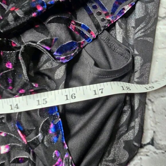 Vicky Tiel Velvet Black Blue Pink Short Sleeve Wrap Effect Dress Size L - Picture 8 of 11